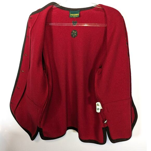 Vintage Geiger Red Boiled Wool Cardigan Shacket Heart Button Embroidered Size 36 - Picture 5 of 11